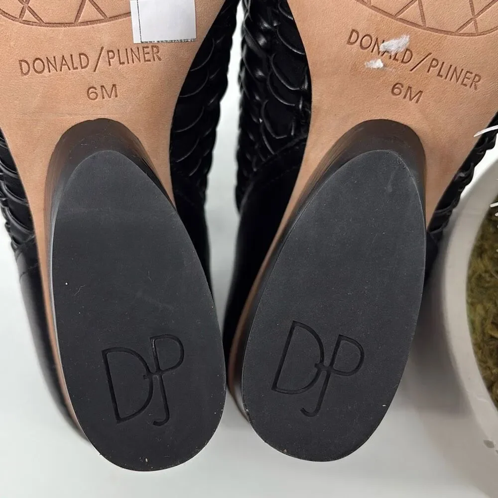 New Donald J Pliner Women's JACQI‎ Woven Wedge Peep Toe Zip Bootie Black 6